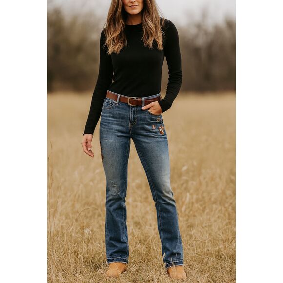 DRIFTWOOD Blue Embroidered Audrey Boot Cut Jeans Pants   Women's Size 29 - Picture 1 of 10